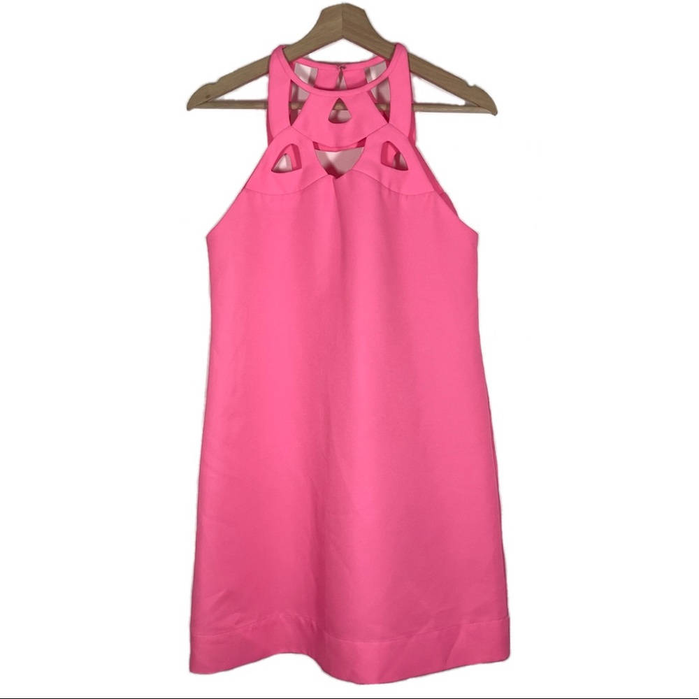 Diane Von Furstenberg Cotouts Shift Dress Sleeveless Vibrant Pink Sz 6